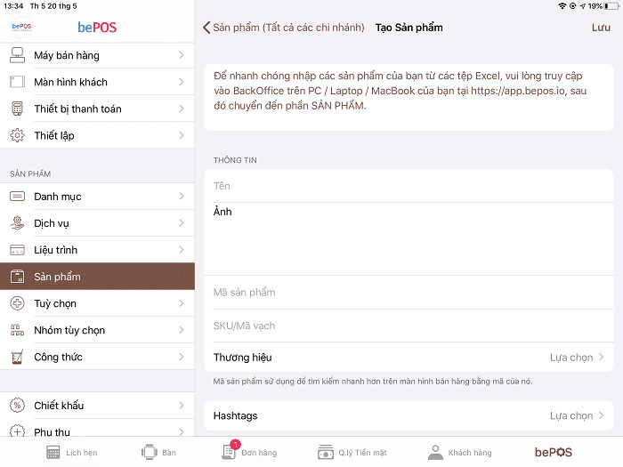 Tạo sản phẩm mới