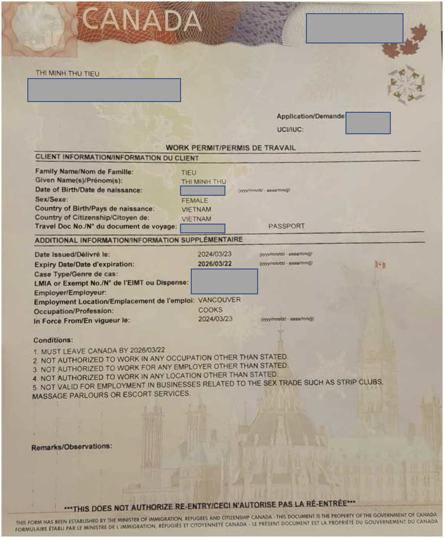 Thành công nhận Work Permit khi đáp tại Sân bay Quốc Tế Vancouver