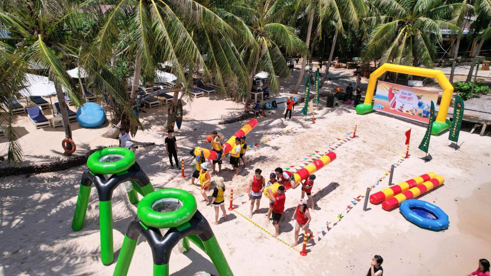 The playground on the white sandy beach.