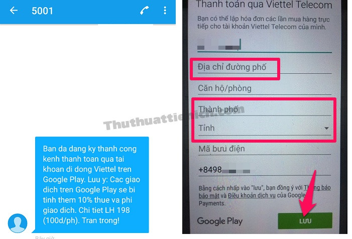 Thông báo đã đăng ký thành công và bạn phải điền hóa đơn thanh toán
