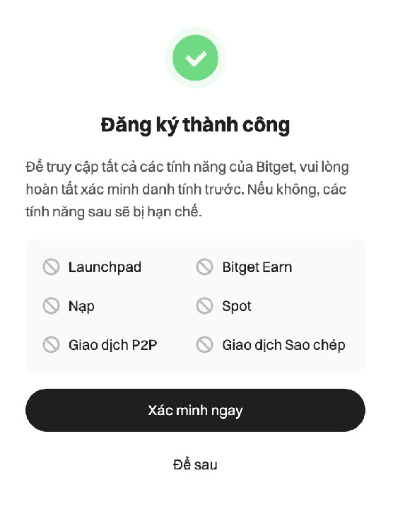 Thông báo khi đăng ký thành công