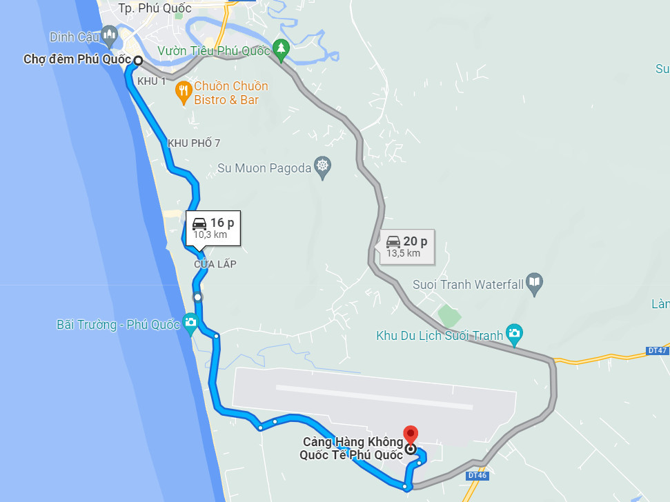 Từ sân bay đến trung tâm Dương Đông