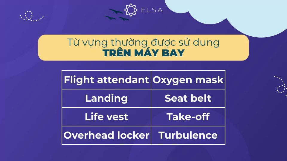 Từ vựng tiếng Anh thường được sử dụng trên máy bay