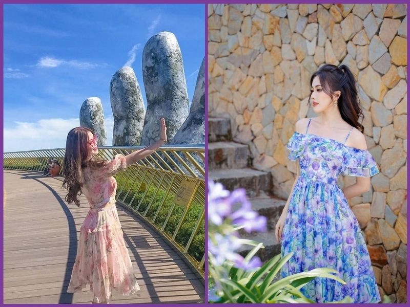Váy dài xếp tầng tại Cầu Vàng