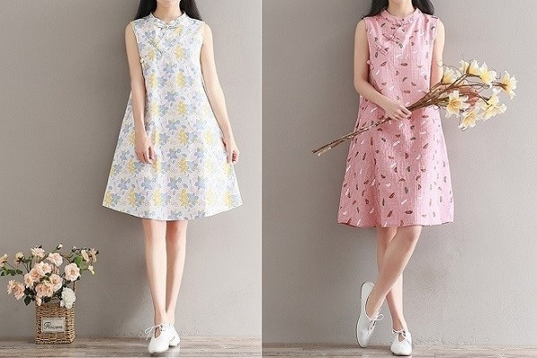 Váy liền thân chữ A cho người béo họa tiết nhỏ giúp giấu bụng hiệu quả