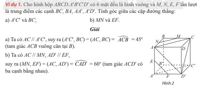 Ví dụ minh họa góc giữa hai đường thẳng trong không gian