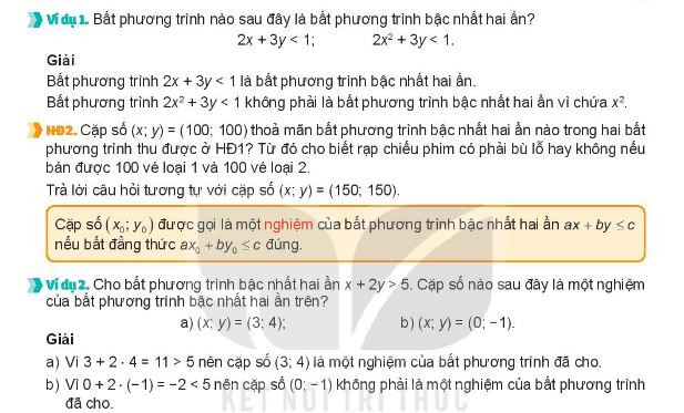 Ví dụ về bất phương trình bậc nhất hai ẩn