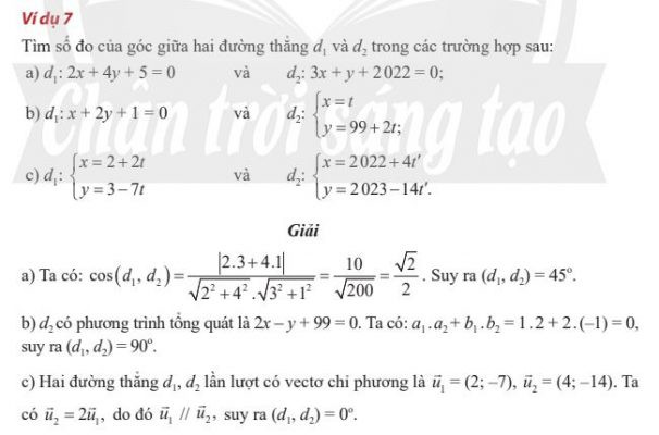 Ví dụ về cách tính góc giữa hai đường thẳng