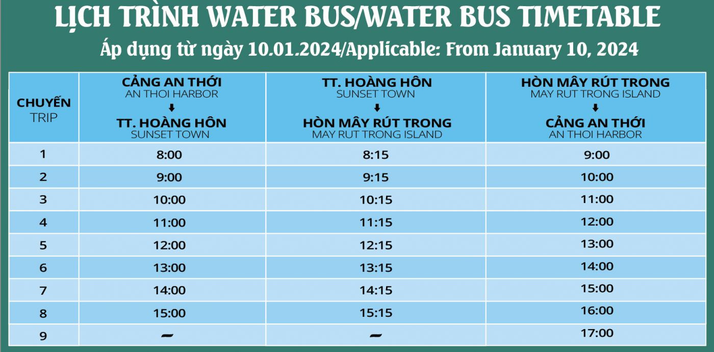 Water Bus Timetable