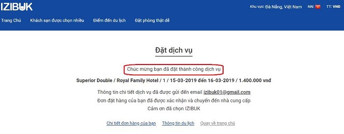 Xác nhận bạn đã đặt phòng thành công trên hệ thống